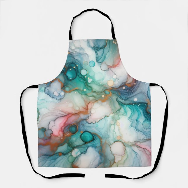 Abstract in Pink, Teal, Blue, and Gold Apron (Front)