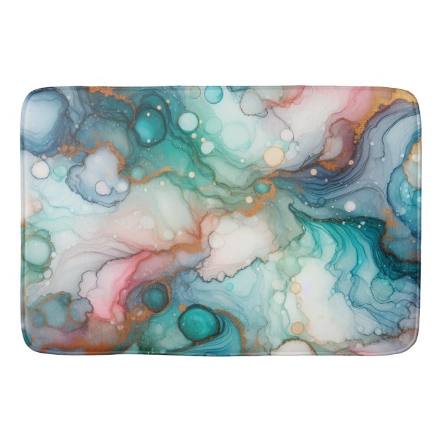 Abstract in Pink, Teal, Blue, and Gold Bath Mat (Front)