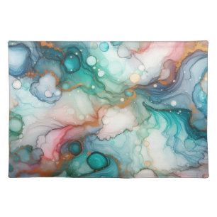 Abstract in Pink, Teal, Blue, and Gold Cloth Placemat