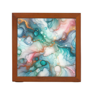 Abstract in Pink, Teal, Blue, and Gold Desk Organizer