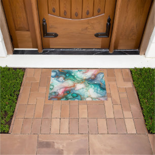 Abstract in Pink, Teal, Blue, and Gold Doormat