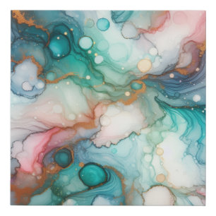 Abstract in Pink, Teal, Blue, and Gold Faux Canvas Print