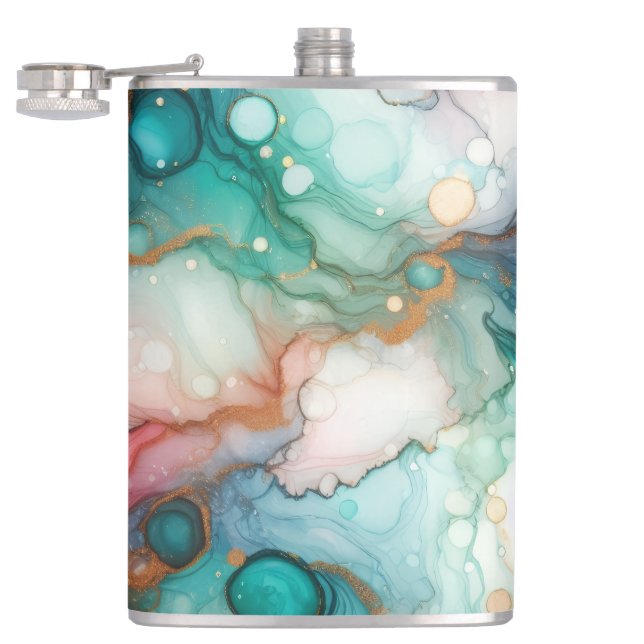 Abstract in Pink, Teal, Blue, and Gold Flask (Opened)