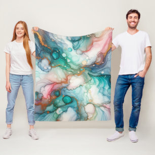 Abstract in Pink, Teal, Blue, and Gold Fleece Blanket