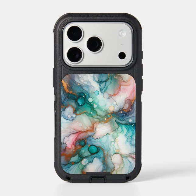Abstract in Pink, Teal, Blue, and Gold Otterbox iPhone Case (Back)