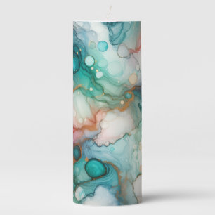 Abstract in Pink, Teal, Blue, and Gold Pillar Candle