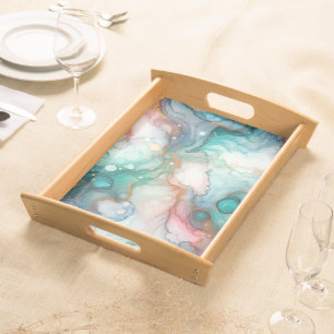 Abstract in Pink, Teal, Blue, and Gold Serving Tray