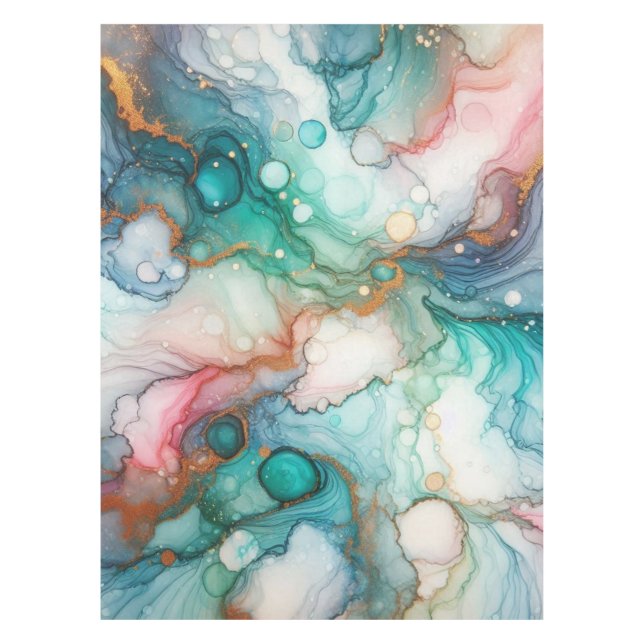 Abstract in Pink, Teal, Blue, and Gold Tablecloth (Front)