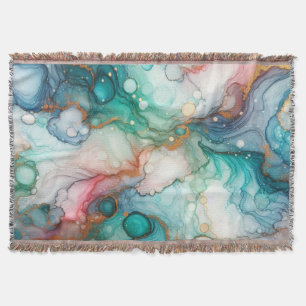 Abstract in Pink, Teal, Blue, and Gold Throw Blanket