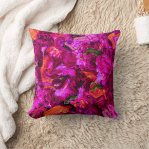 Abstract In Purples, Oranges, & Greens Throw Pillow