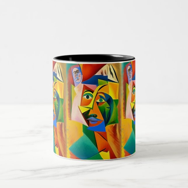 Abstract in style of cubism Two-Tone coffee mug (Center)