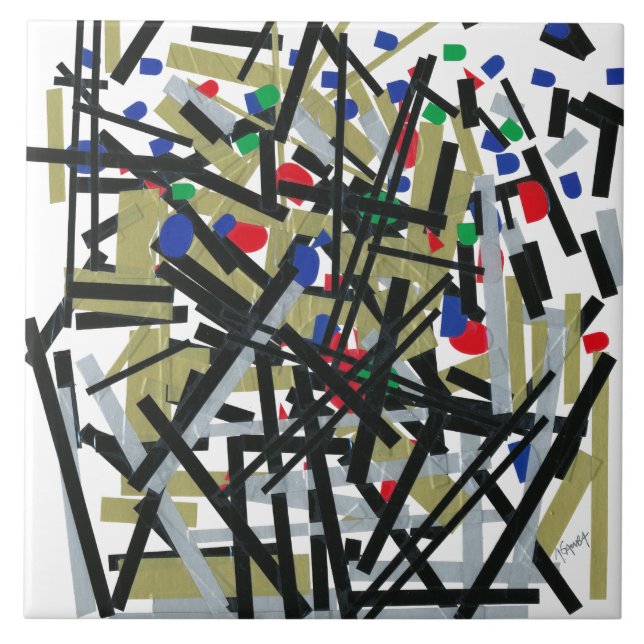 Abstract in Tape & Letterforms 1 Ceramic Tile (Front)