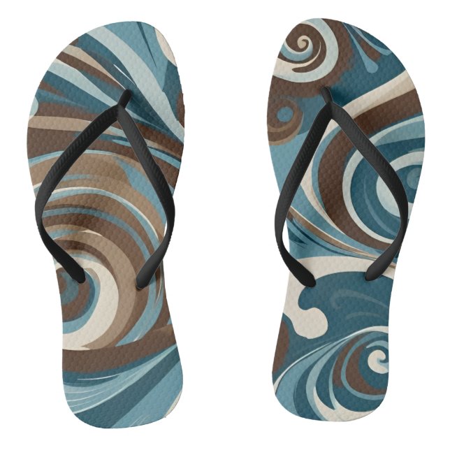 Abstract in Teal Brown and Tan Flip Flops (Footbed)