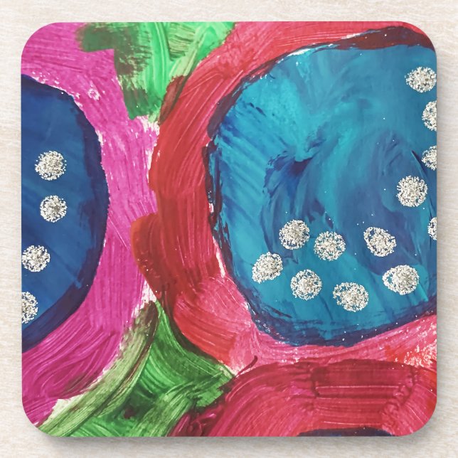 Abstract in Vivid Magenta-Blue Plastic Coasters (Front)