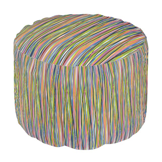 Abstract Indian Boho Line Pattern Pouf (Angled Front)