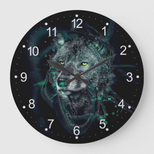 Abstract indian wolf large clock