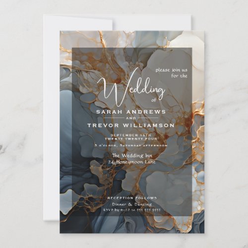 Abstract Indigo and Gold  Invitation