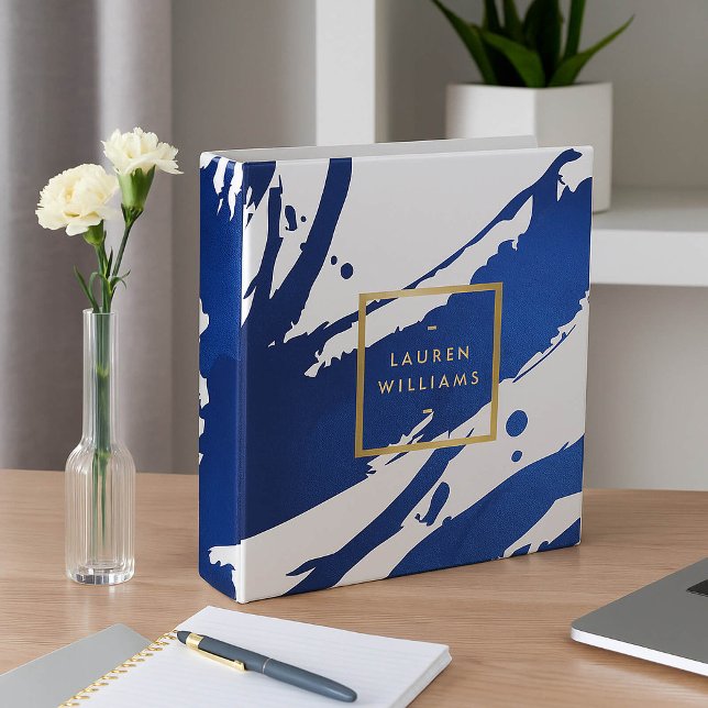 Abstract Indigo Blue Brushstrokes 3 Ring Binder (Creator Uploaded)