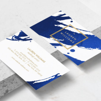 Abstract Indigo Blue Brushstrokes Business Card by 1201am at Zazzle