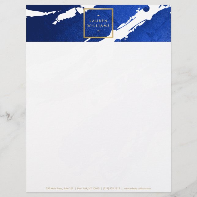 Abstract Indigo Blue Brushstrokes Letterhead (Front)