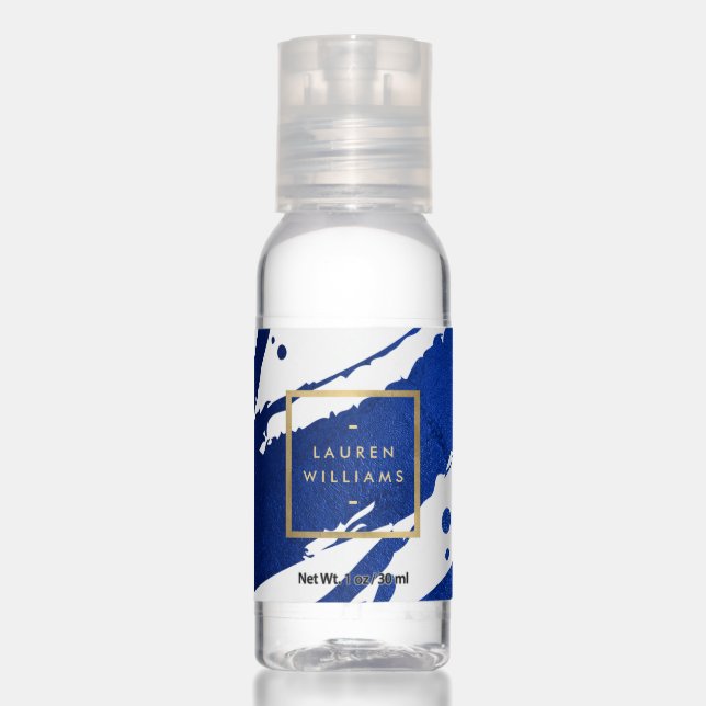 Abstract Indigo Blue Brushstrokes Personalized Hand Sanitizer (Front)