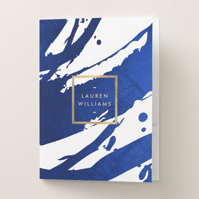 Abstract Indigo Blue Brushstrokes Pocket Folder (Front)