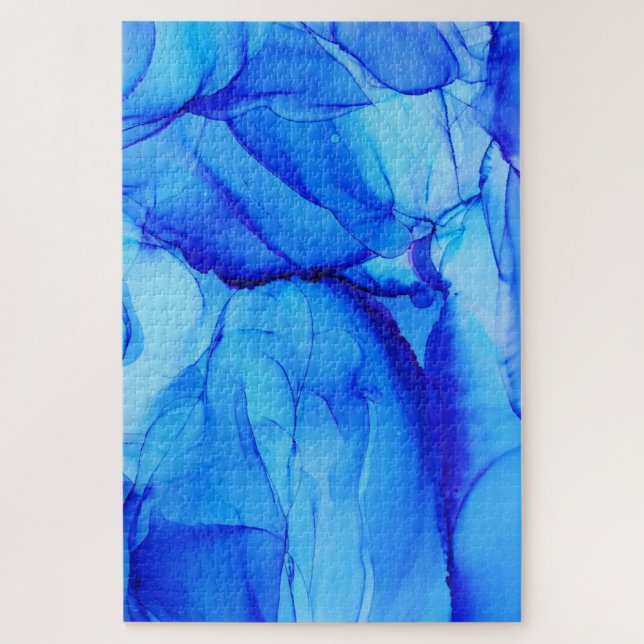 Abstract Indigo Blue Ink Art Jigsaw Puzzle (Vertical)