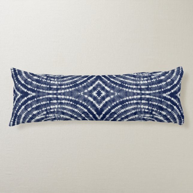 Abstract Indigo Blue Japanese Shibori Pattern Body Pillow (Front)