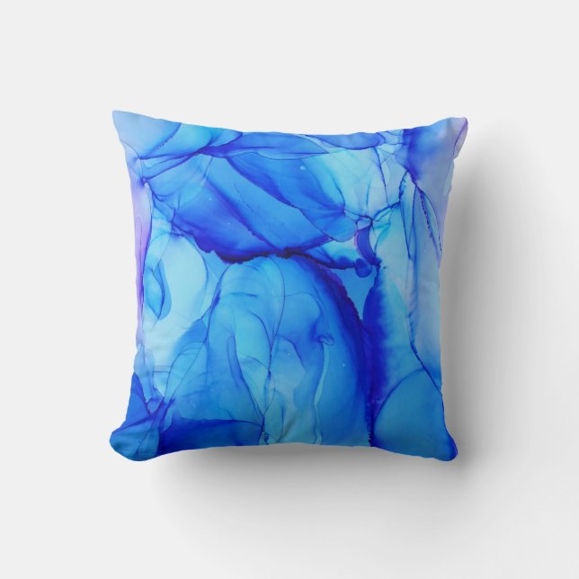 Abstract Indigo Blue Purple Alcohol Ink Throw Pillow (Front)
