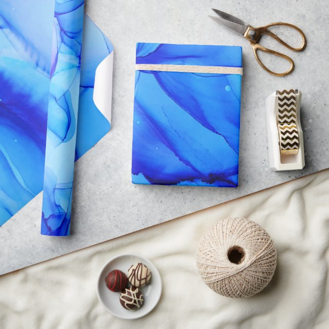 Abstract Indigo Blue Watery Alcohol Ink  Wrapping Paper (Crafts)
