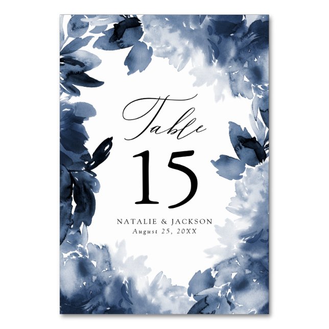 Abstract Indigo Floral | Personalized Wedding Table Number (Front)