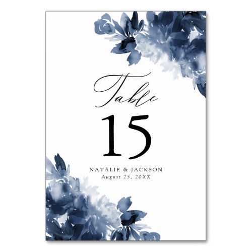 Abstract Indigo Floral  Personalized Wedding Table Number