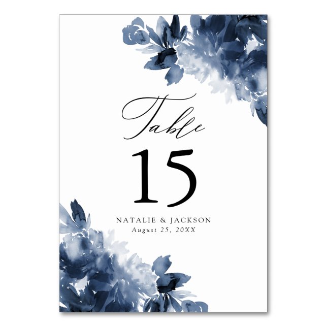 Abstract Indigo Floral | Personalized Wedding Table Number (Back)