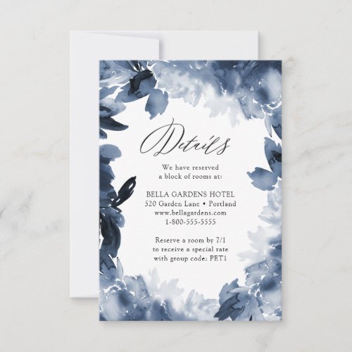 Abstract Indigo Floral  Wedding Details Card