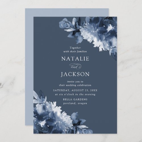 Abstract Indigo Floral  Wedding Invitation