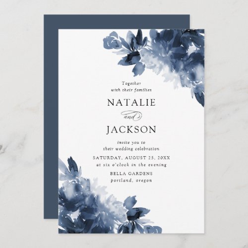 Abstract Indigo Floral  Wedding Invitation