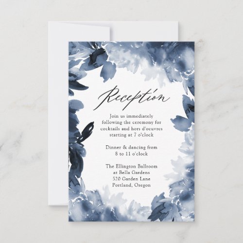 Abstract Indigo Floral  Wedding Reception Card