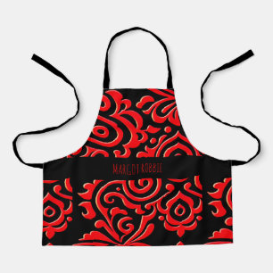 Abstract Indonesian batik Red Black Pattern Apron