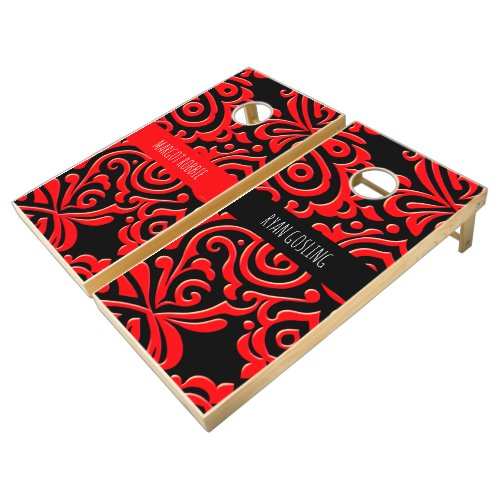 Abstract Indonesian batik Red Black Pattern Cornhole Set