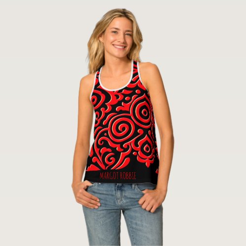 Abstract Indonesian batik Red Black Pattern Tank Top