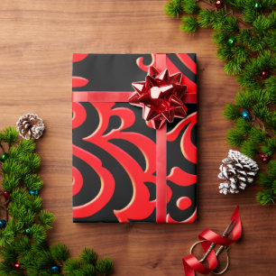 Abstract Indonesian batik Red Black Pattern Wrapping Paper