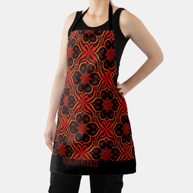 Abstract Indonesian batik Red Floral Pattern Apron (Insitu)