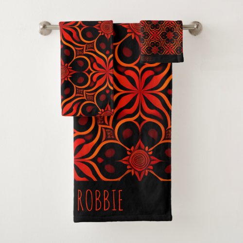 Abstract Indonesian batik Red Floral Pattern Bath Towel Set