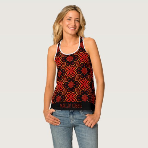 Abstract Indonesian batik Red Floral Pattern Tank Top
