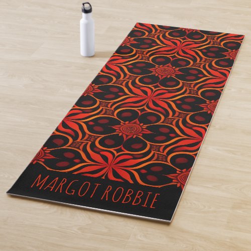 Abstract Indonesian batik Red Floral Pattern Yoga Mat
