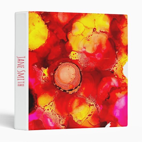 Abstract ink art yellow red and pink 3 ring binder
