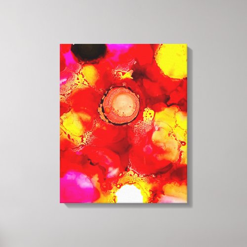 Abstract ink art yellow red and pink canvas print
