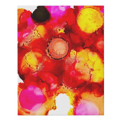 Abstract ink art yellow red and pink faux canvas print