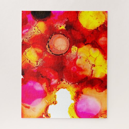 Abstract ink art yellow red and pink jigsaw puzzle