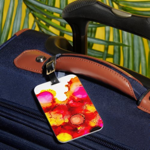 Abstract ink art yellow red and pink luggage tag